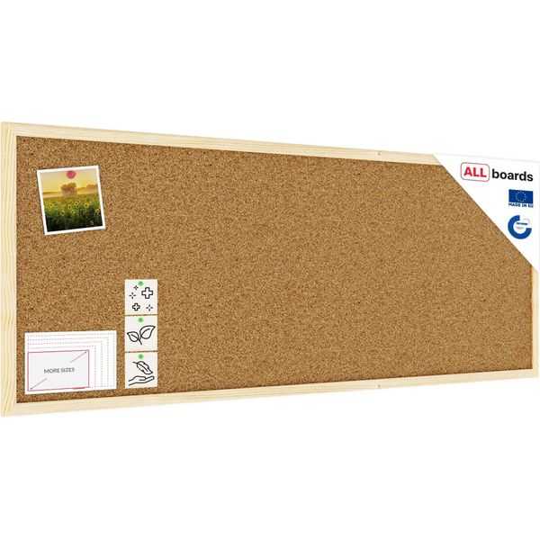 Bacheca In Sughero 100X40 Cm Cornice In Legno Naturale-image
