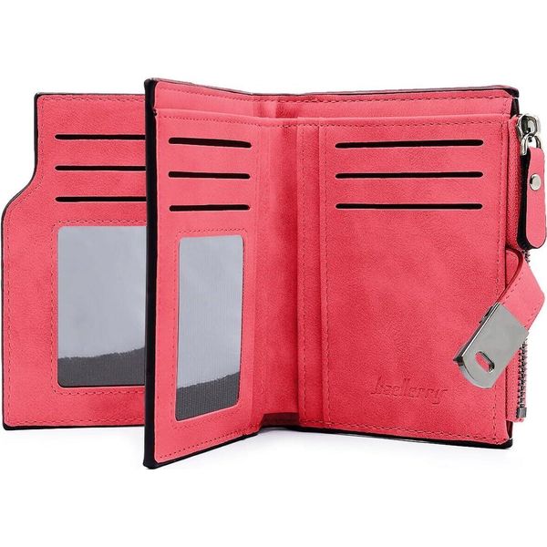 Portafoglio Mini Donna In Finto Cuoio Piccolo E In Formato Corto Portafoglio Donna Molti Scomparti Con 16 Scomparti Per Carte E Tasca Per Monete Con Zip-image