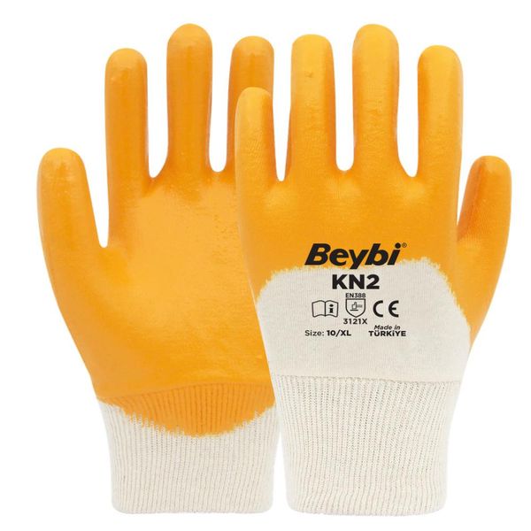Beybi | 12 Paia Di Guanti Da Lavoro - Cotone, 3/4 Rivestiti In Nitrile-image
