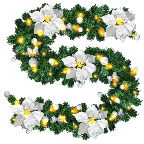 Jopassy 270Cm Ghirlanda Di Natale Con 50 Led Luci Fiabesche Ghirlanda Di Abete Decorazione Di Natale, Argento-image