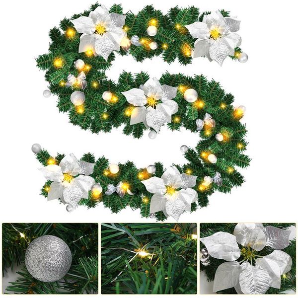 Clanmacy 270Cm Ghirlanda Di Natale Con 50 Led Luci Fiabesche Ghirlanda Di Abete Decorazione Di Natale, Argento-image
