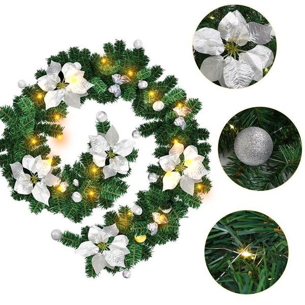 Jopassy Decorazione Ghirlanda Natalizia Ghirlanda Di Abete Decorazione Natalizia Interna Ed Esterna Ghirlanda Artificiale 2,7 M 50 Led Con Argento Decorativo-image
