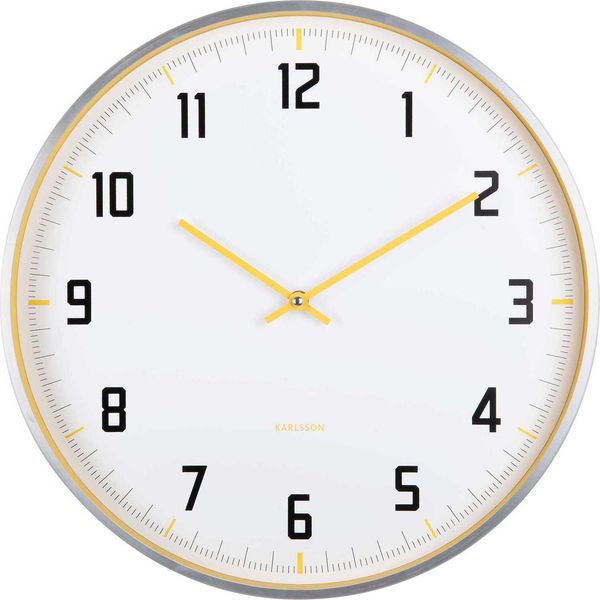 Karlsson Sports, Orologio Da Parete, Rotondo, Bianco, Giallo, Alluminio, Batteria-image