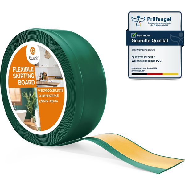 Quest Battiscopa In Pvc 70X20Mm, 15M, Autoadesivo, Battiscopa Morbido, Flessibile, Verde-image