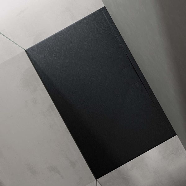 Doporro Piatto Doccia Rettangolare 100X160 Cm In Resina Minerale Antracito Effetto Pietra, Ultrasottile H 3 Cm, Scarico Laterale Con Piletta Inclusa šC Geoma07-image