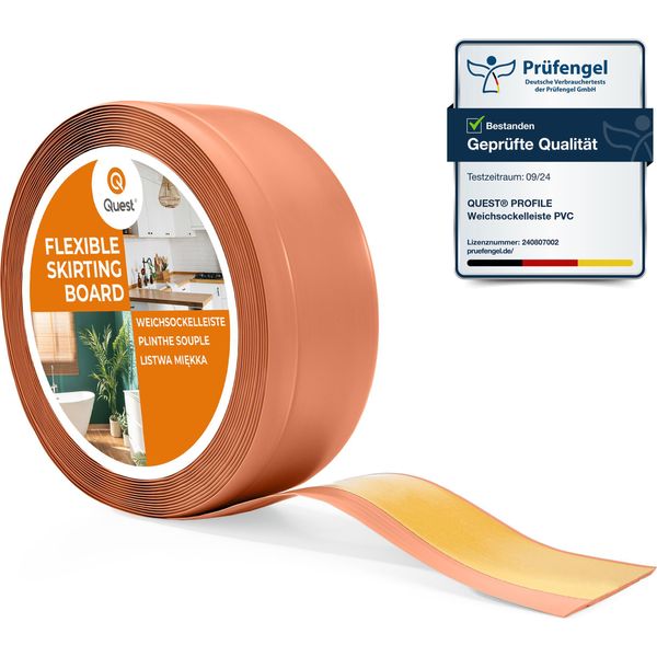 Quest Battiscopa In Pvc 70X20Mm, 15M, Autoadesivo, Battiscopa Morbido, Flessibile, Mattone-image