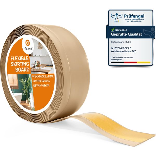 Quest Battiscopa In Pvc 70X20Mm, 5M, Autoadesivo, Battiscopa Morbido, Flessibile, Sabbia-image