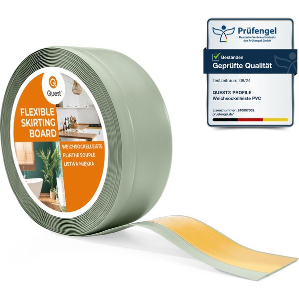 Quest Battiscopa In Pvc 70X20Mm, 25M, Autoadesivo, Battiscopa Morbido, Flessibile, Verde Chiaro-image