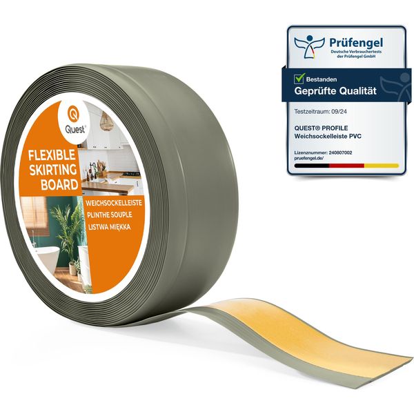 Quest Battiscopa In Pvc 70X20Mm, 25M, Autoadesivo, Battiscopa Morbido, Flessibile, Oliva-image