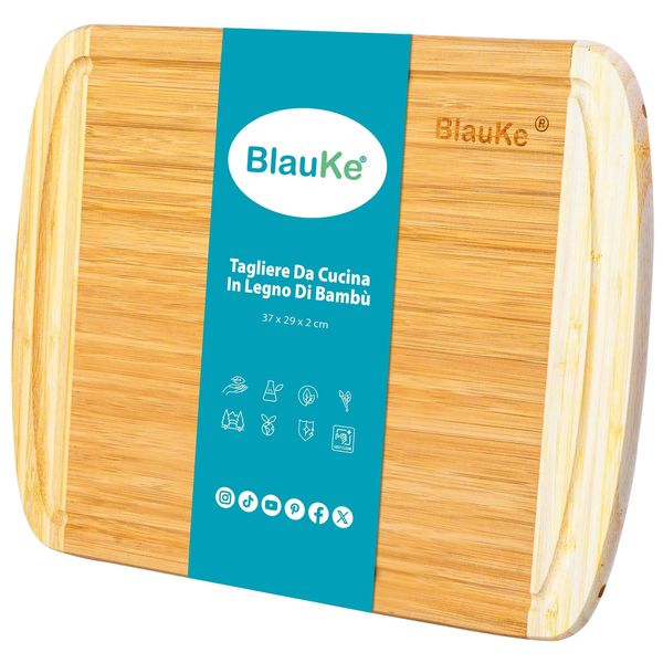 Tagliere Da Cucina In Legno Di Bamboo Con Scanalatura Per Succhi (37X29Cm) – Tagliere In Legno Grande Per Carni Verdure Formaggi Aperitivo O Pane-image