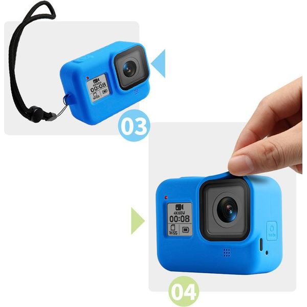 Custodia Protettiva In Silicone Per Videocamera Gopro Hero8 Con Cordino Custodia A Conchiglia Antipolvere Blu-image