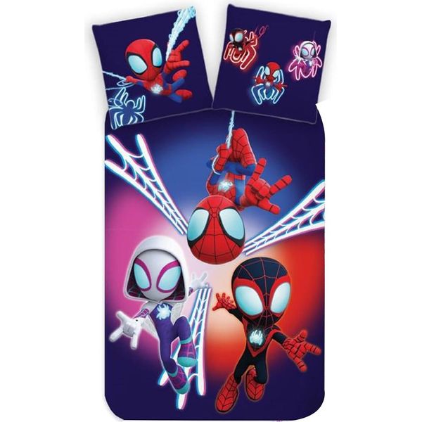 Marvel Spidey Amazing Friends Spider-Man, Biancheria Da Letto Per Bambini, Biancheria Da Letto Per Bambini, Spin, Spidey E Ghost-Spider, Piumino 100 X 135 + Cuscino 40 X 60 Cm 100% Cotone-image