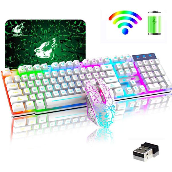 Tastiera Con Retroilluminazione Arcobaleno, 2,4 G, Ricaricabile, Sensazione Meccanica, 104 Tasti, Tastiera Da Gioco + 2400 Dpi, 6 Tasti-image