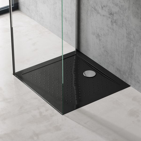 Doporro Piatto Doccia 70X80 Rettangolare In Acrilico Nero H 4 Cm Ultraslim Con Design Antiscivolo - Lucia02Ar-image