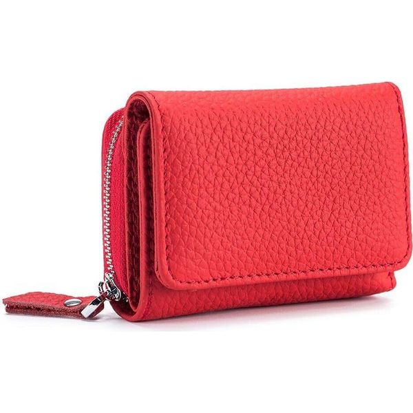 Piccolo Portafoglio Da Donna Con Tasca Portamonete E Protezione Rfid, Mini Portafoglio In Vera Pelle Porta Carte Di Credito Per Donne Ragazze - Rosso, Compatto, Sicuro, Elegante-image