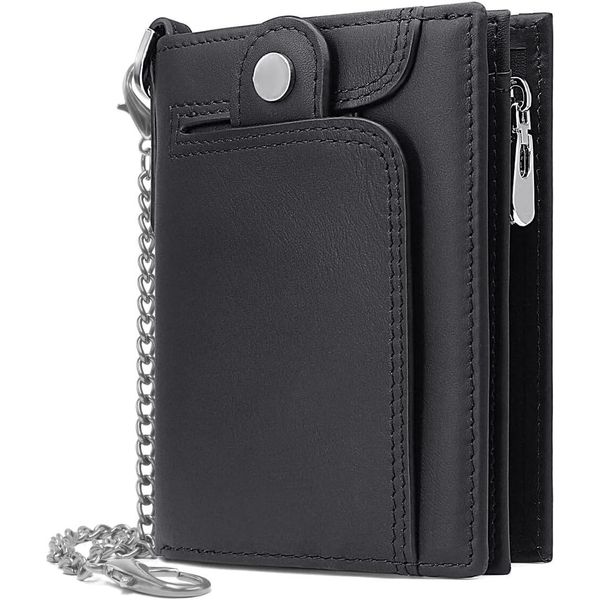 Portafoglio Uomo Protezione Rfid Piccolo Portafoglio Vera Pelle Con Catena Portafoglio Con Cerniera Tasca Per Monete E 14 Slot Per Carte Portafoglio Uomo-image