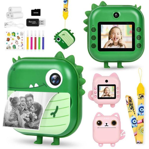 Fotocamera Digitale Per Bambini Con Carta Da Stampa E Scheda Tf Da 32G, Penne Colorate, Fotocamera Istantanea Da 2,4 Pollici 1080P, Videocamera Fotocamera Fotografica In Bianco E Nero-image