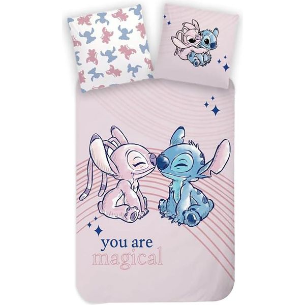Disney Lilo E Stitch, Biancheria Da Letto Per Bambini, Biancheria Da Letto Per Bambini, Il Bacio Di Angelo E Stitch, Piumone 100 X 135 + Cuscino 40 X 60 Cm 100% Cotone-image