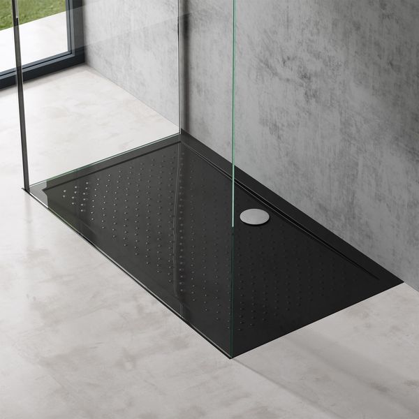 Doporro Piatto Doccia 80X140 Rettangolare In Acrilico Nero H 4 Cm Ultraslim Con Design Antiscivolo - Lucia02Ar-image
