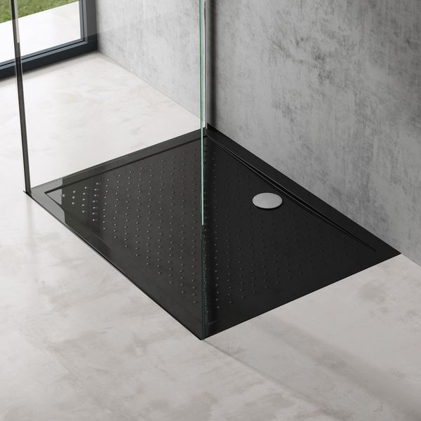 Doporro Piatto Doccia 90X100 Rettangolare In Acrilico Nero H 4 Cm Ultraslim Con Design Antiscivolo - Lucia02Ar-image