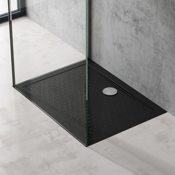 Doporro Piatto Doccia 75X90 Rettangolare In Acrilico Nero H 4 Cm Ultraslim Con Design Antiscivolo - Lucia02Ar-image