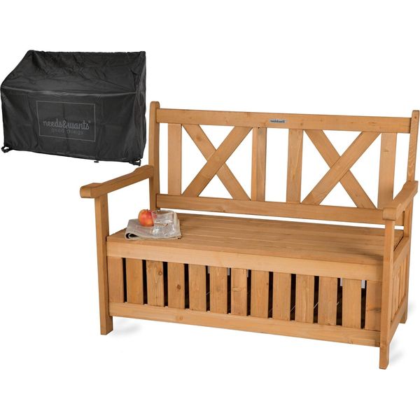 Needs&Wants® Gartenbank Holz Wetterfest Mit Stauraum Und Abdeckung, 2-Sitzer Truhenbank Holzbank Klassisch, Parkbank Sitzbank Massiv Garten Outdoor Mit Truhe, Naturholz Massivholz, Dunkel-Braun-image