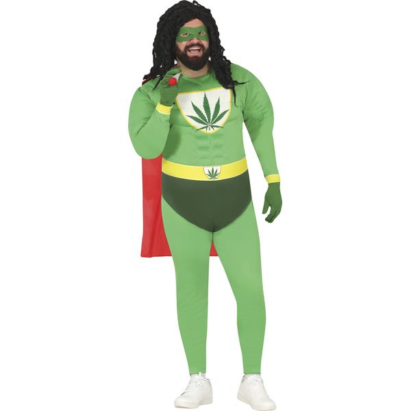 Supereroe Avventura Figura Rastafarian Marijuana Costume Addio Al Celibato Maschera Guanti, Taglia: 56 - 58 (Xxl) Colore: Verde-image