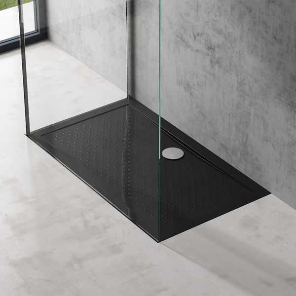 Doporro Piatto Doccia 70X120 Rettangolare In Acrilico Nero H 4 Cm Ultraslim Con Design Antiscivolo - Lucia02Ar-image