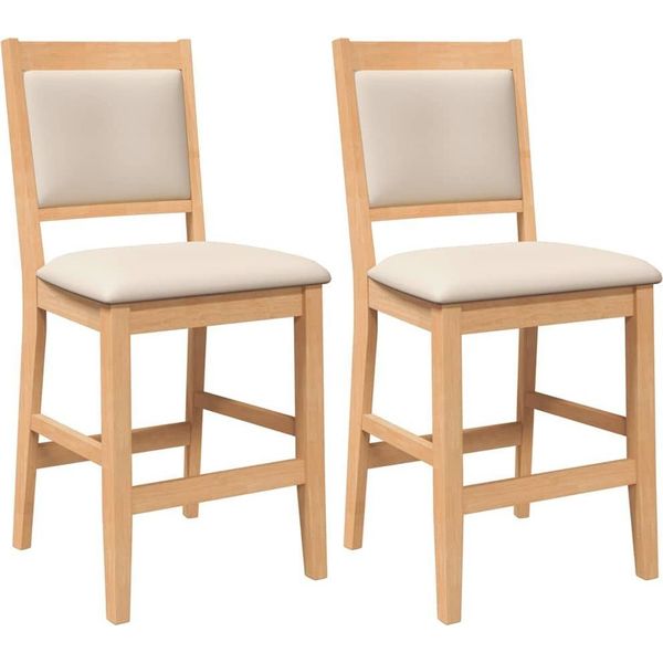 Vidaxl Sgabello Da Bar Con Cuscino 2 Pz. Albero Di Gomma In Legno Massiccio Naturale-image