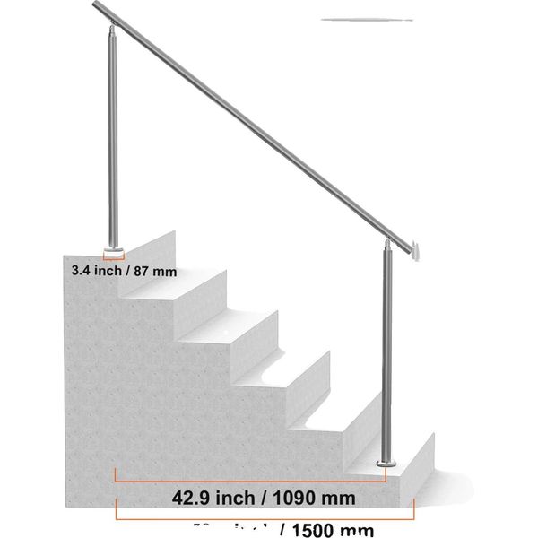 Corrimano Per Scale Esterne, In Acciaio Inox Resistente, Di Facile Installazione, Tipo 11-image