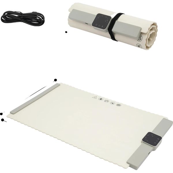 Tappeto Scaldavivande Portatile, Temperatura Regolabile, Timer A Risparmio Energetico, Bianco, 65X39Cm-image