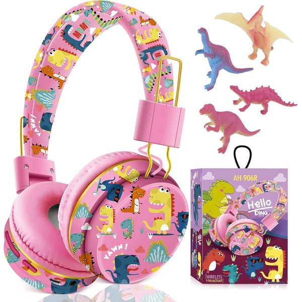 Cuffie Bluetooth Per Bambini, Cuffie Dinosauro Senza Fili Per Bambini Con Cavo, Cuffie Bluetooth Over Ear Per Ragazze/Ragazzi Con Microfono, Rosa-image