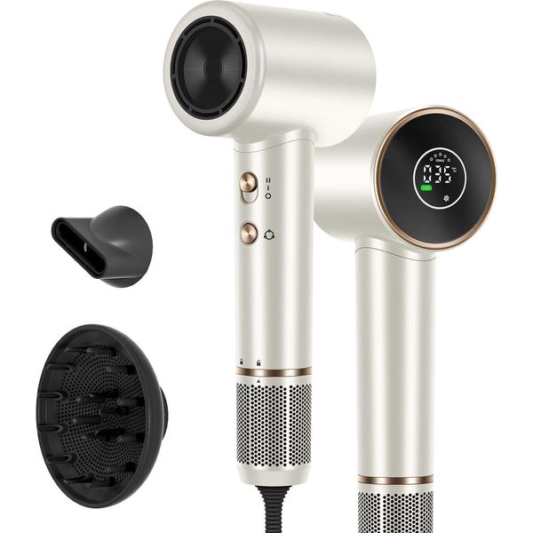 Asciugacapelli Display HD-LED Flusso D'aria 25M/S Per Un'asciugatura Rapida, 1000,00 W, Con Motore Brushless Silenzioso Da 110.000 Giri/Min 200 Milioni Di Ioni Negativi-image
