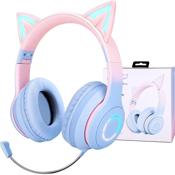 Cuffie Per Bambini Per Ragazze, Illuminazione A Led, Orecchie Da Gatto, Cuffie Bluetooth Per Bambini, Cuffie Regolabili, Over-Ear, Con Microfono Per Adolescenti-image