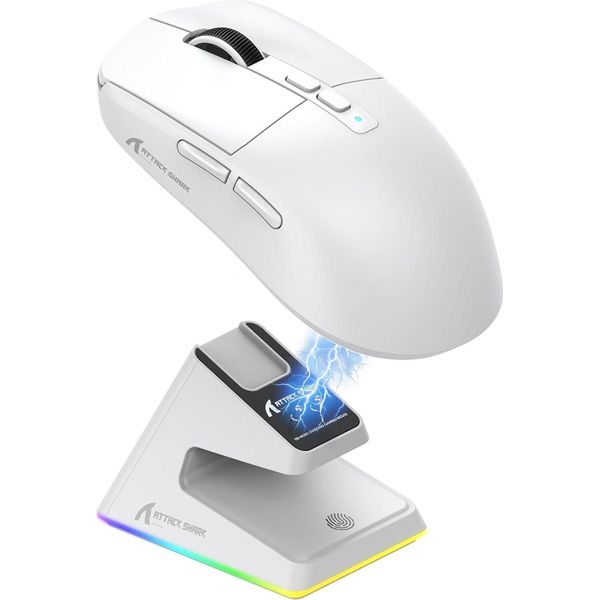 49 G Mouse Da Gioco Superleggero Con Base Di Ricarica Magnetica, Sensore Pixart PAW3395, BT/2.4G Wireless/Cablato, 26000 Dpi, Aggiornamento X3 Per Win11 (Bianco)-image