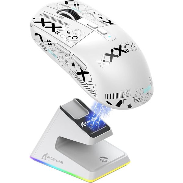 **49G Mouse Da Gioco Superleggero Con Base Di Ricarica Magnetica, Sensore Da Gioco Pixart PAW3395, BT/2.4G Wireless/Wired Mouse Con Nastro, 26000 Dpi, X3-image