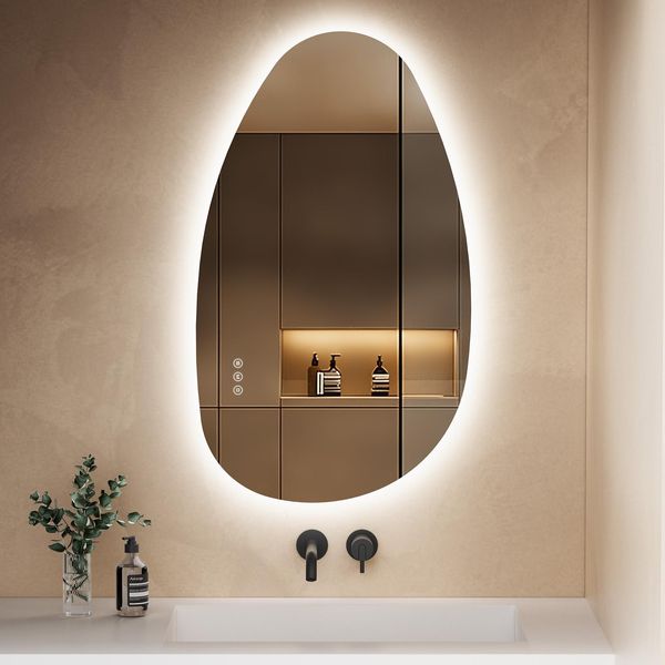 S'afielina 85×50 Cm Specchio Asimmetrico Led - Specchio Da Bagno Con Illuminazione, Funzione Dimmer, Montaggio Orizzontale/Verticale, Antiappannamento, Bagno E Corridoio-image