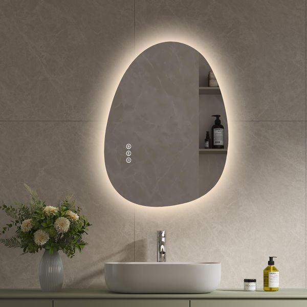 S'afielina Specchio Da Bagno Con Illuminazione 60×45 Cm Specchio Da Parete Con Interruttore A Led 3 Colori Di Luce E Dimmerabile, Funzione Antiappannamento E Memoria-image