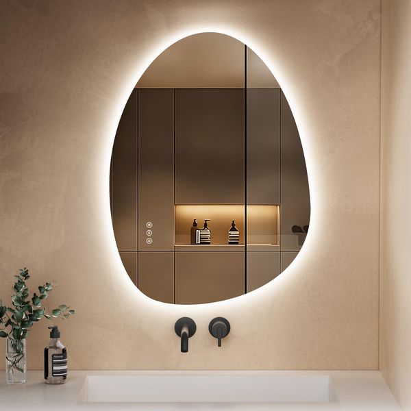 S'afielina 75×55 Cm Specchio Asimmetrico Led - Specchio Da Bagno Con Illuminazione, Funzione Dimmer, Montaggio Orizzontale/Verticale, Antiappannamento, Bagno E Corridoio-image
