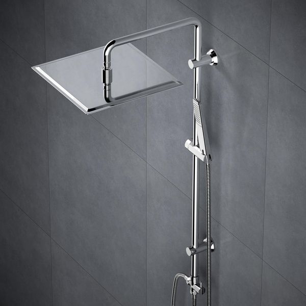 Joho Acciaio Inox Senza Miscelatore Fori Muro Regolabili Asta Doccia Saliscendi Gruppo Doccia A Colonna Con Soffione E Doccetta 25 * 25 Quadrato-image