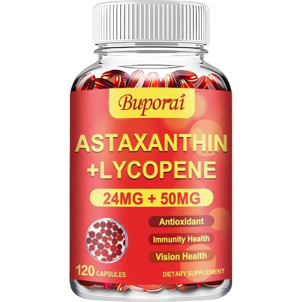 Astaxantina + Licopene 24 Mg + 50 Mg (120 Capsule) Integratore Alimentare, Cuore, Circolazione, Sistema Immunitario, Metabolismo, Antiossidazione, Pel-image