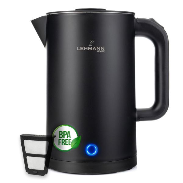 Lehmann Bollitore Elettrico 1,7L, Base Girevole 360°, Riscaldamento Rapido, Bpa-Free, 2200W, Nero-image