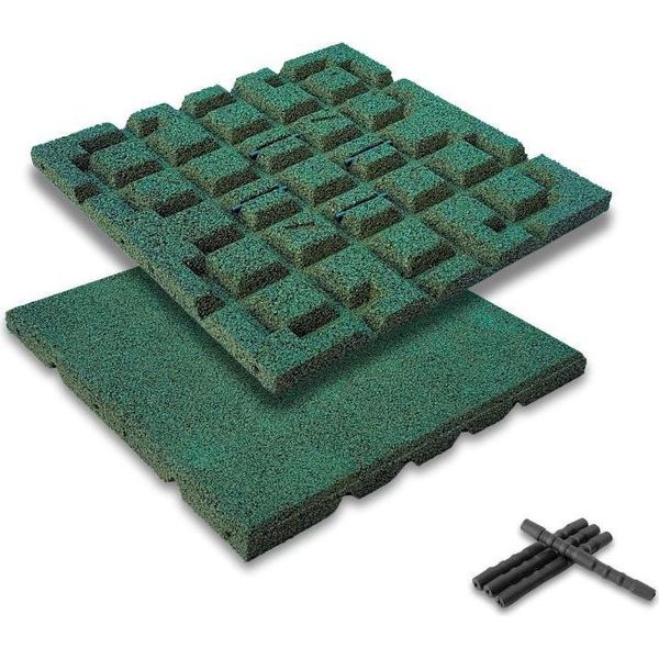 Set Di 4 Tappetini Anticaduta Bepco - (40X40Cm, Verde) - Mattonelle In Gomma Ammortizzanti E Antiscivolo, Con 16X Perni Di Collegamento, In Gomma Riciclata Al 100%-image
