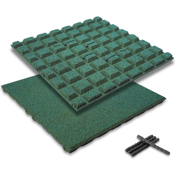 Set Di 4 Tappetini Anticaduta Bepco - (50X50Cm, Verde) - Piastrella In Gomma Ammortizzante E Antiscivolo, Con 16X Perni Di Collegamento, In Gomma Riciclata Al 100%-image