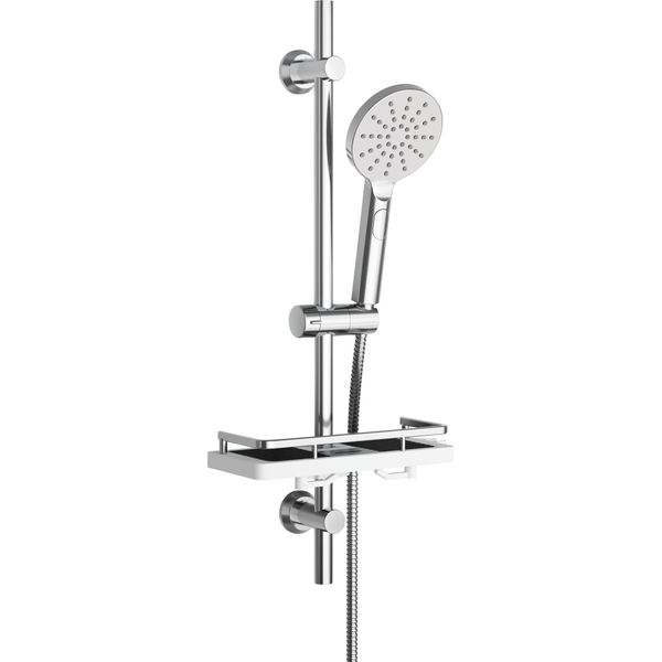 Joho Colonna Doccia Acciaio Inox Senza Miscelatore, Asta 70Cm Soffione,Tubo Flessibile, Supporto Doccetta Portasapone Mensola Bagno, Rotondo Cromato-image