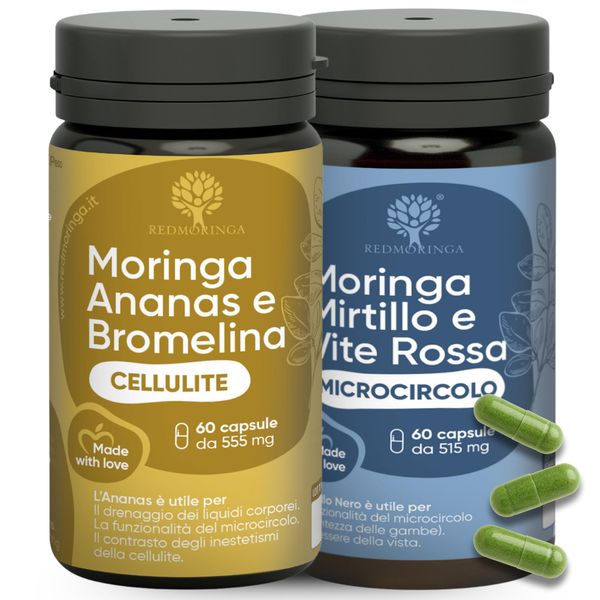 Redmoringa Trattamento Anticellulite Drenante | Integratore Cellulite Mirtillo Nero + Microcircolo Bromelina 5000 Gdu Con Moringa-image