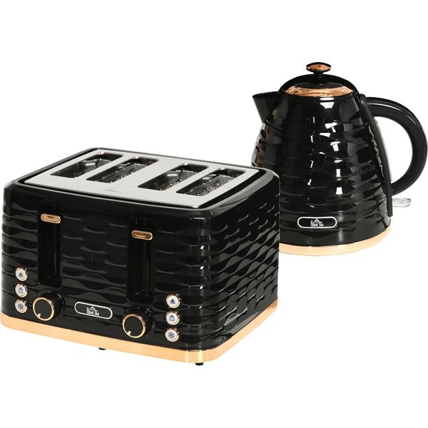 Set Tostapane Bollitore Set Per La Colazione Con Bollitore Da 1,7 Litri, Tostapane A 4 Fette, 2200 W, 7 Livelli Di Doratura, Scongelamento, Riscaldamento E Vassoio Raccoglibriciole, Termostato Otter, Nero-image