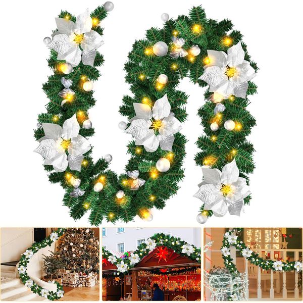 Jayseuw Ghirlanda Di Natale Con 50 Led Verde Interno Esterno 2,7 M Con Argento Decorazione Natalizia Decorativa Ghirlanda Di Natale-image