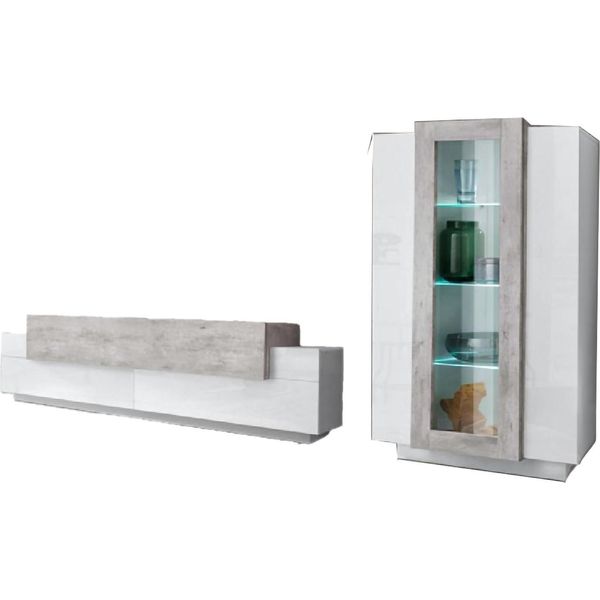 Dmora Parete Attrezzata Maja 45X280X120H Cm Bianco Bianco Lucido, Modulabile 5 Ante Italy-image