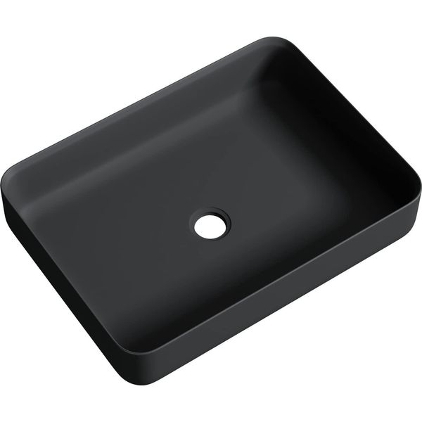 Doporro Lavabo Da Appoggio Rettangolare 55X40X13 Cm In Marmo Resina Antracite Opaco, Lavandino Bagno Senza Foro Rubinetto Colossum812-image